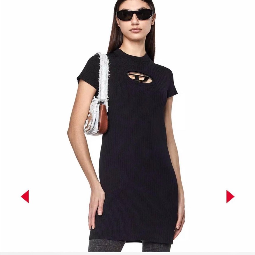 Diesel Black Mini Dress with metal logo plaque